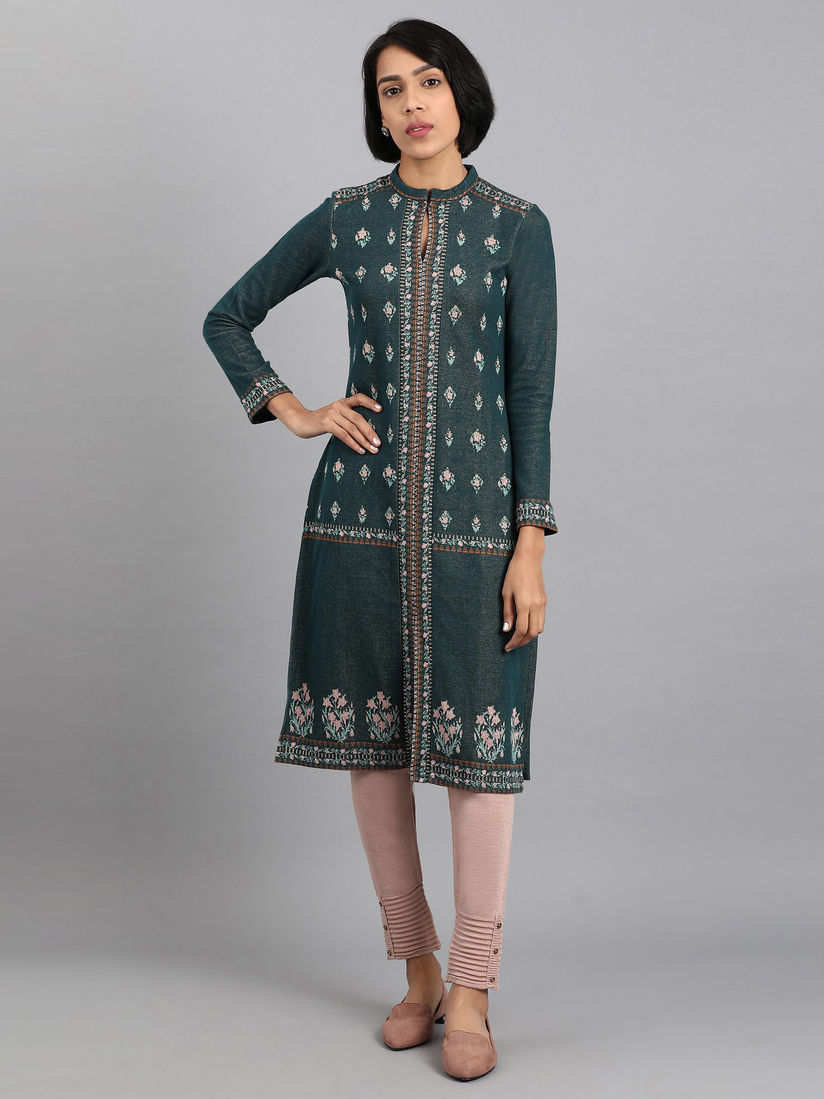 W Kurtis Kurtas And Tunics Buy W Green Mandarin Neck Winter