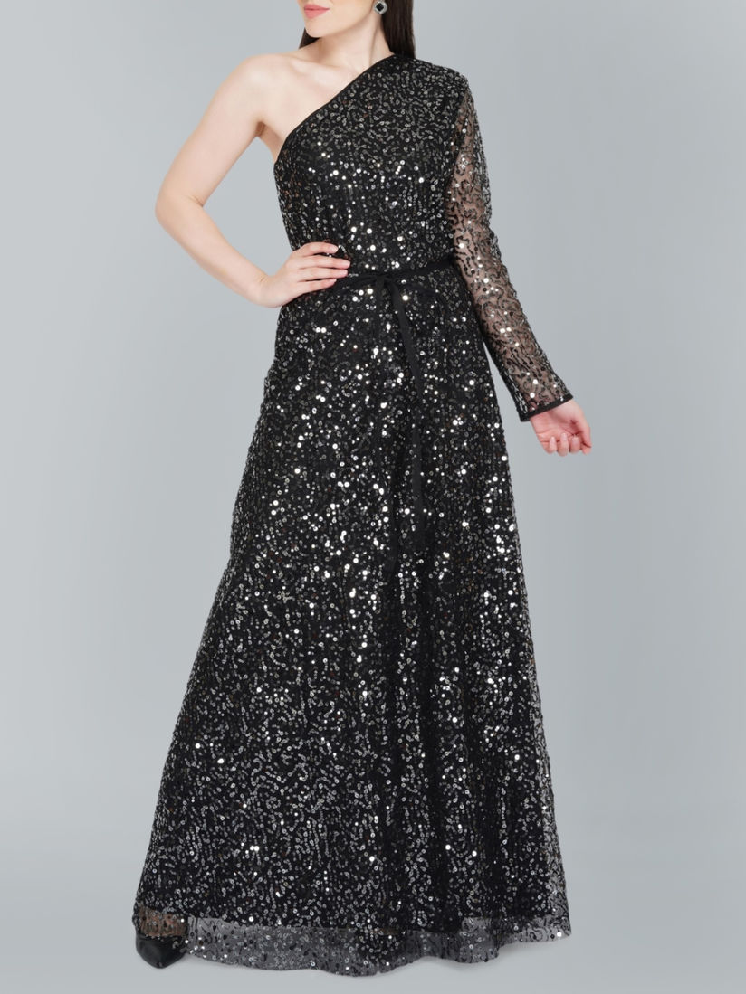 Attic Salt Dresses Buy Attic Salt Off Shoulder Black Sequin Gown Online Nykaa Fashion