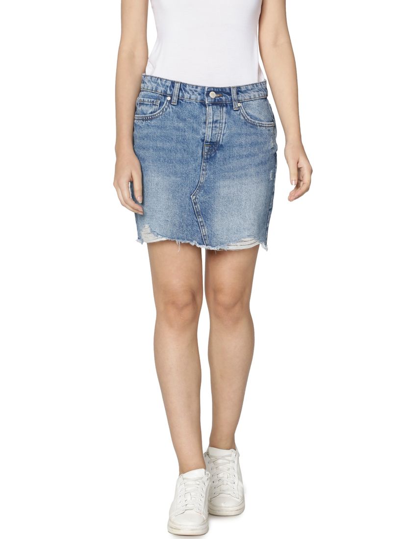 Womens distressed denim skirt