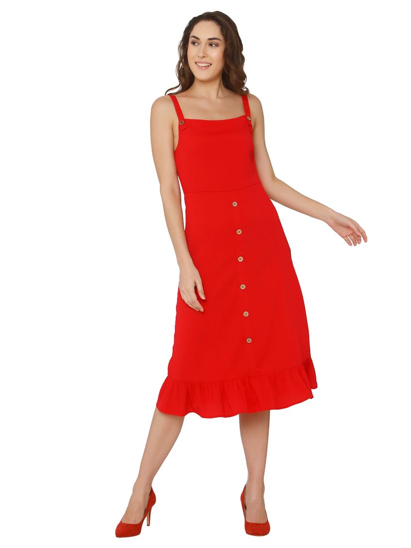 red fit and flare dress