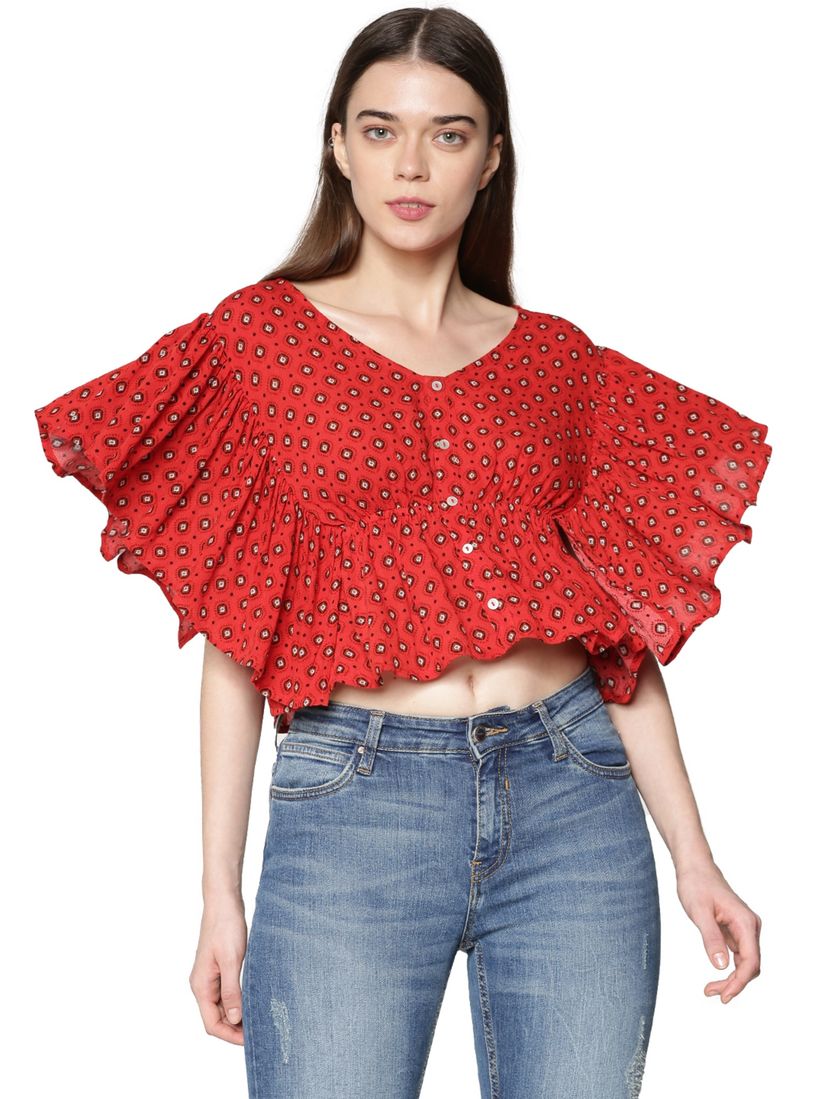 red ruffle crop top
