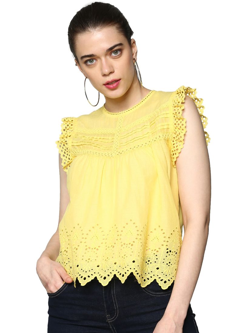 yellow frill sleeve top