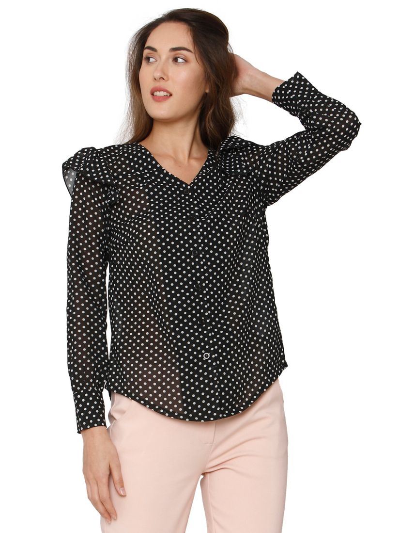 black polka dot top
