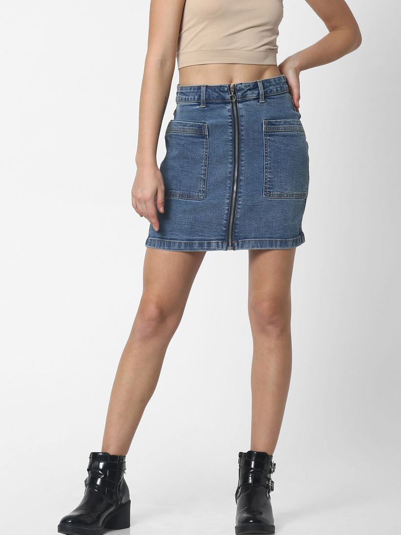 denim zip skirt