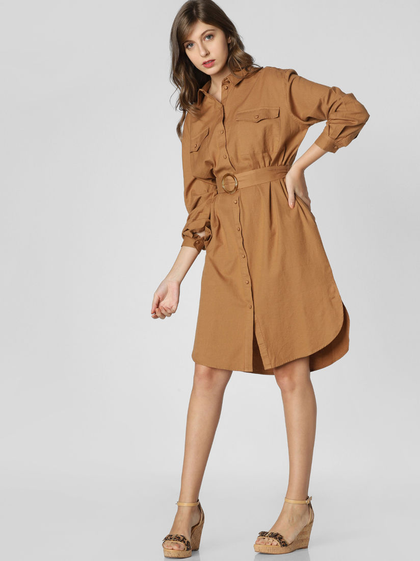 Brown knee length dress clearance