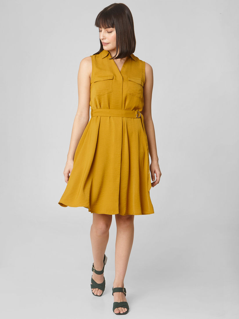 mustard fit and flare dress