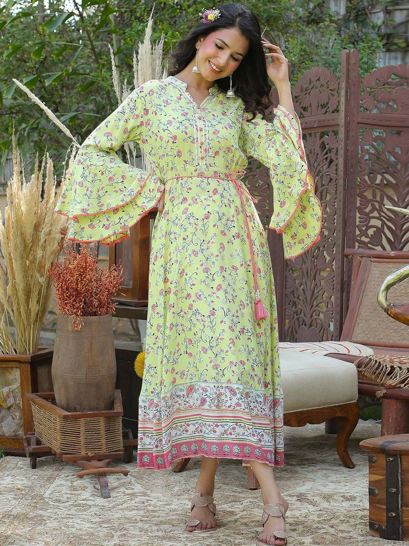 Lime green floral dress clearance