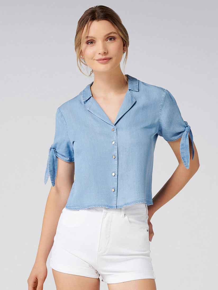 Forever New Shirts Tops And Crop Tops Buy Forever New Blue Charlie Denim Tie Sleeve Shirt Online Nykaa Fashion Buy stunning online ladies kurta on alibaba.com and revamp your wardrobe. forever new blue charlie denim tie sleeve shirt