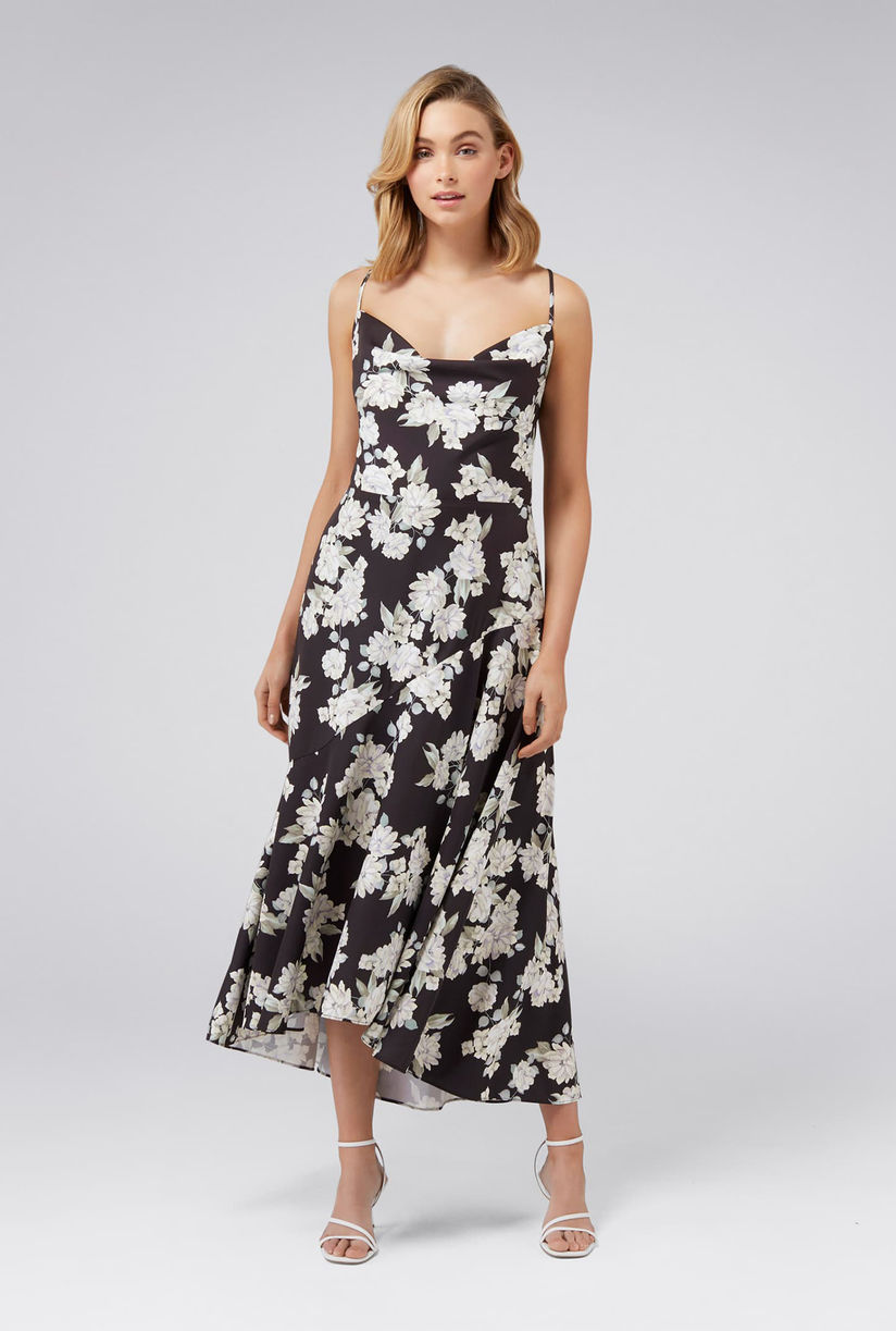 cowl satin midi dress