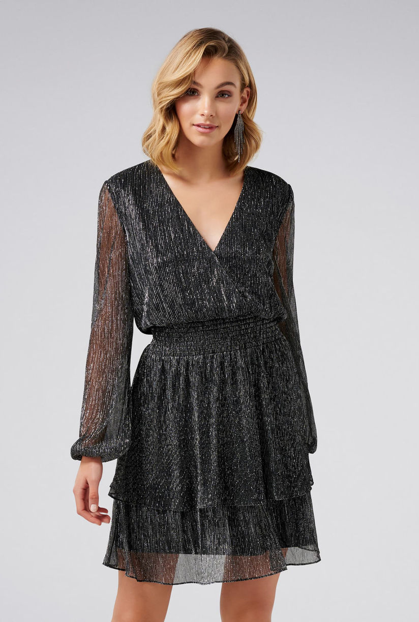 navy plisse wrap front mini dress