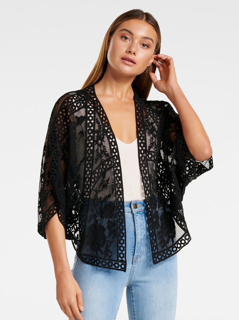 Black short kimono jacket clearance