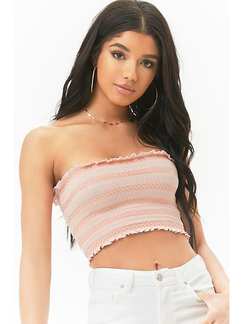 pink smocked tube top