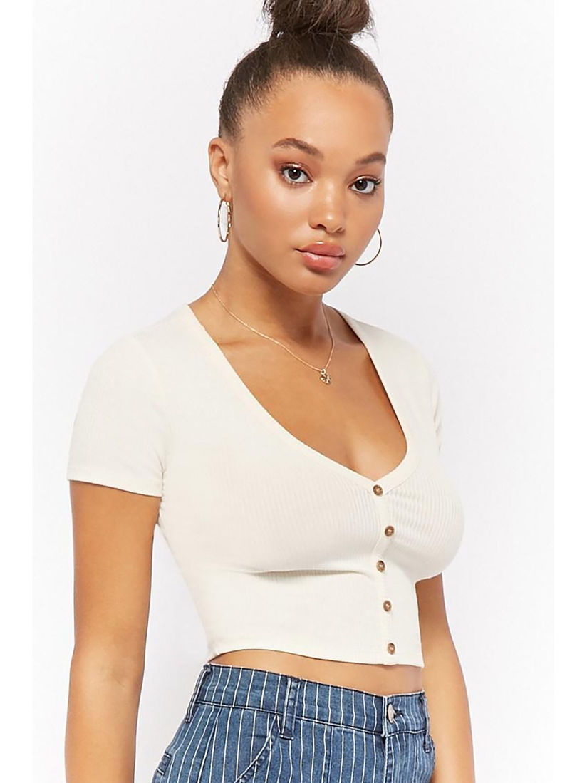 button front crop top forever 21