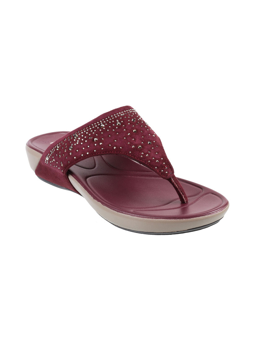 burgundy flip flops