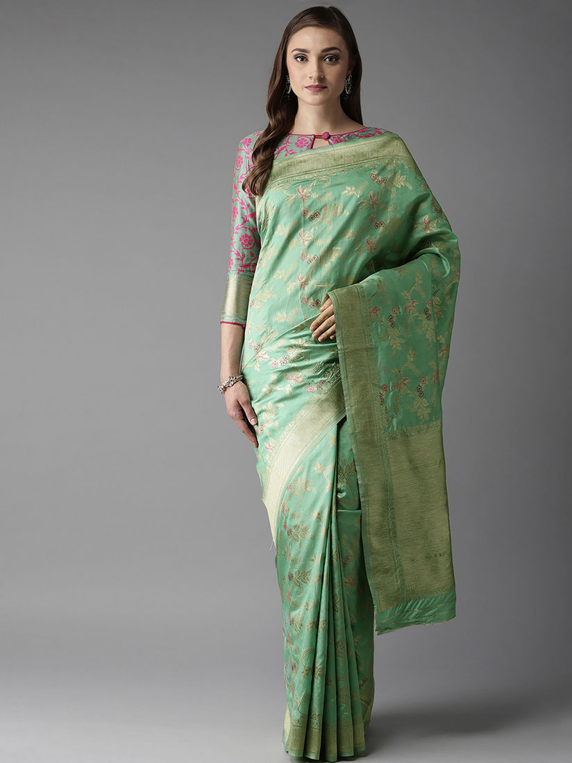 Monjolika Fashion Sarees Buy Monjolika Fashion Sea Green Woven Banarasi Silk Designer Saree With Unstitched Blouse Online Nykaa Fashion