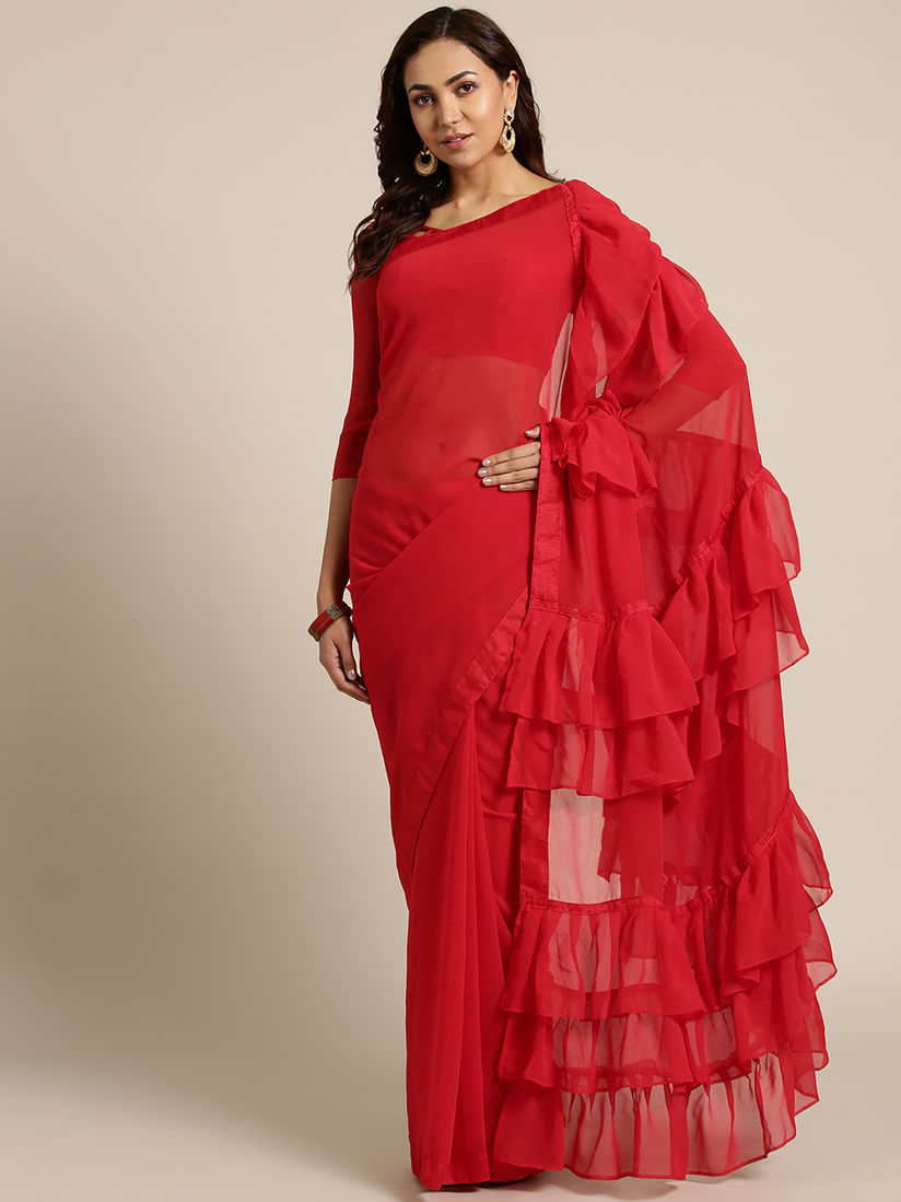 Monjolika Fashion Sarees Buy Monjolika Fashion Red Georgette Ruffled Trendy Saree With Unstitched Blouse Online Nykaa Fashion Affordable ruffle saree unboxing/affordable saree/designer saree/ruffle saree/saree/zatki saree. monjolika fashion red georgette ruffled trendy saree with unstitched blouse