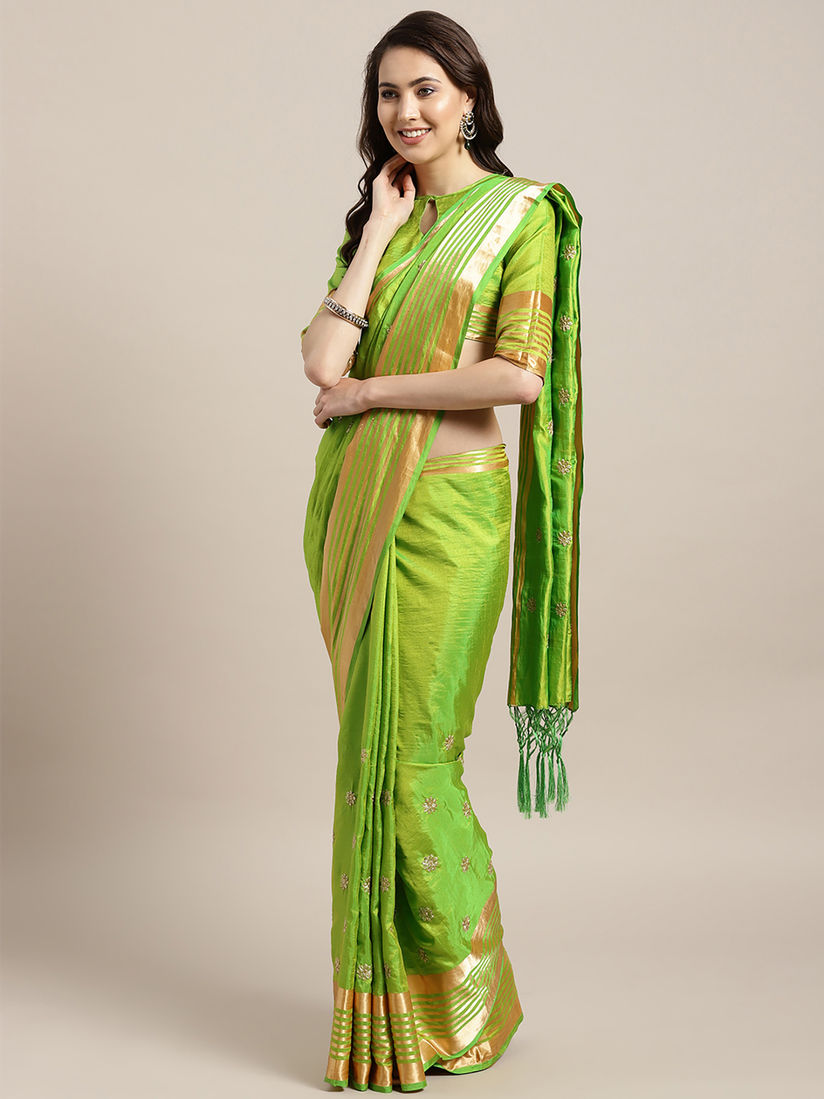 Parrot green saree matching blouse Clearance