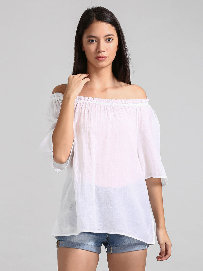 pink ruffle neck blouse