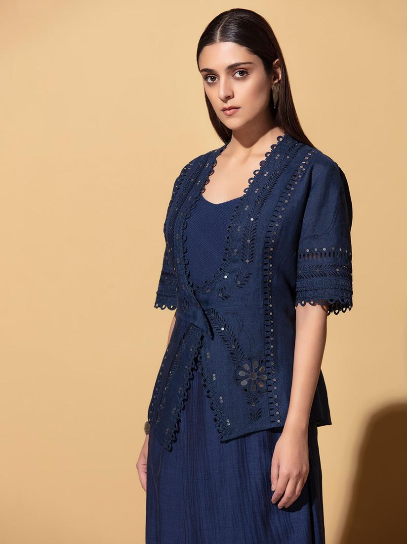 navy and white dress and jacket