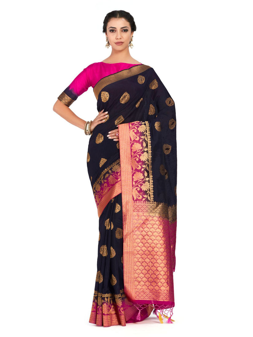 Dark blue saree with pink blouse clearance