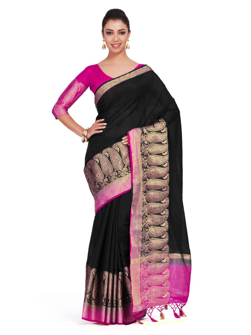 Mimosa Saree Buy Mimosa Linen Black Saree With Blouse Piece Online Nykaa Fashion Take a cue from us on how to style black saree and you are set to rock the party! mimosa linen black saree with blouse piece
