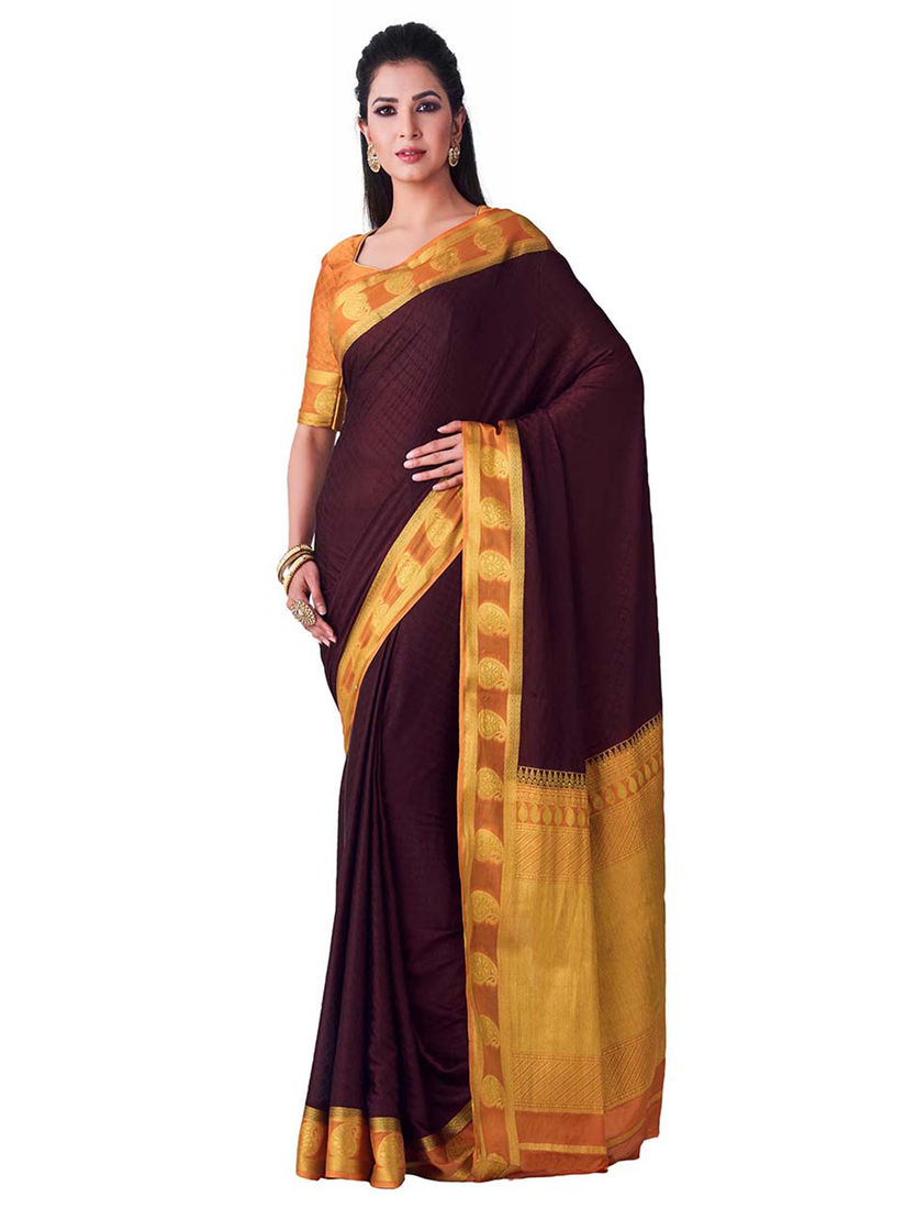 Brown colour saree contrast blouse Clearance