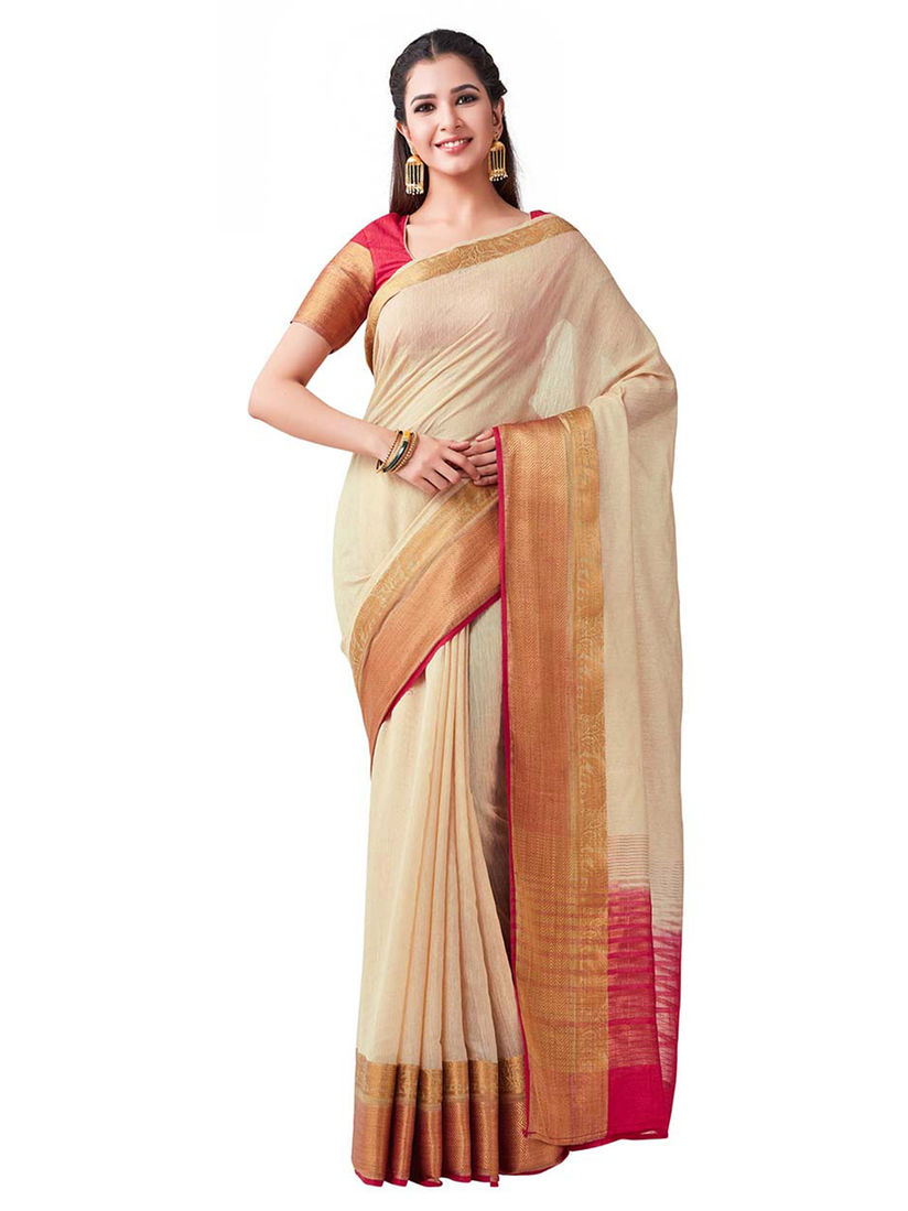 Beige color saree contrast blouse clearance