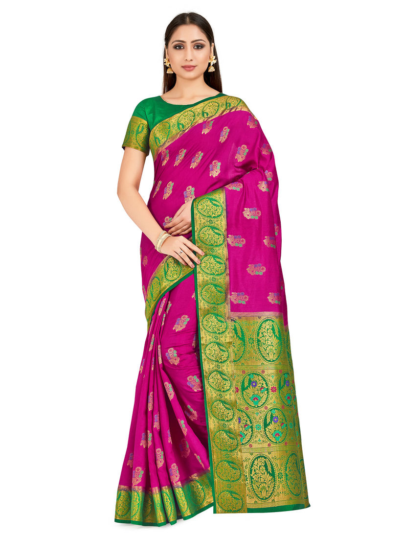 Mimosa Sarees Buy Mimosa Pink Paithani Style Art Silk Saree With Unstitched Blouse Online Nykaa Fashion