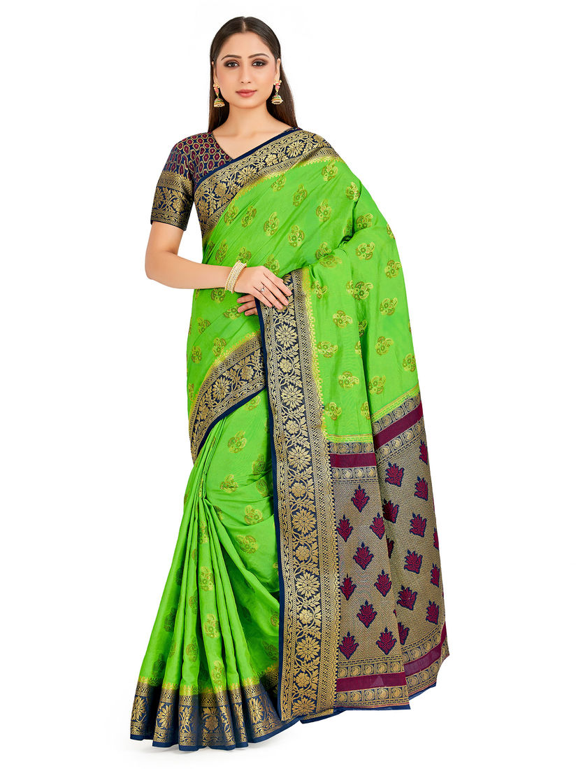 Mimosa Sarees Buy Mimosa Green Paithani Style Art Silk Saree Color Green Online Nykaa Fashion