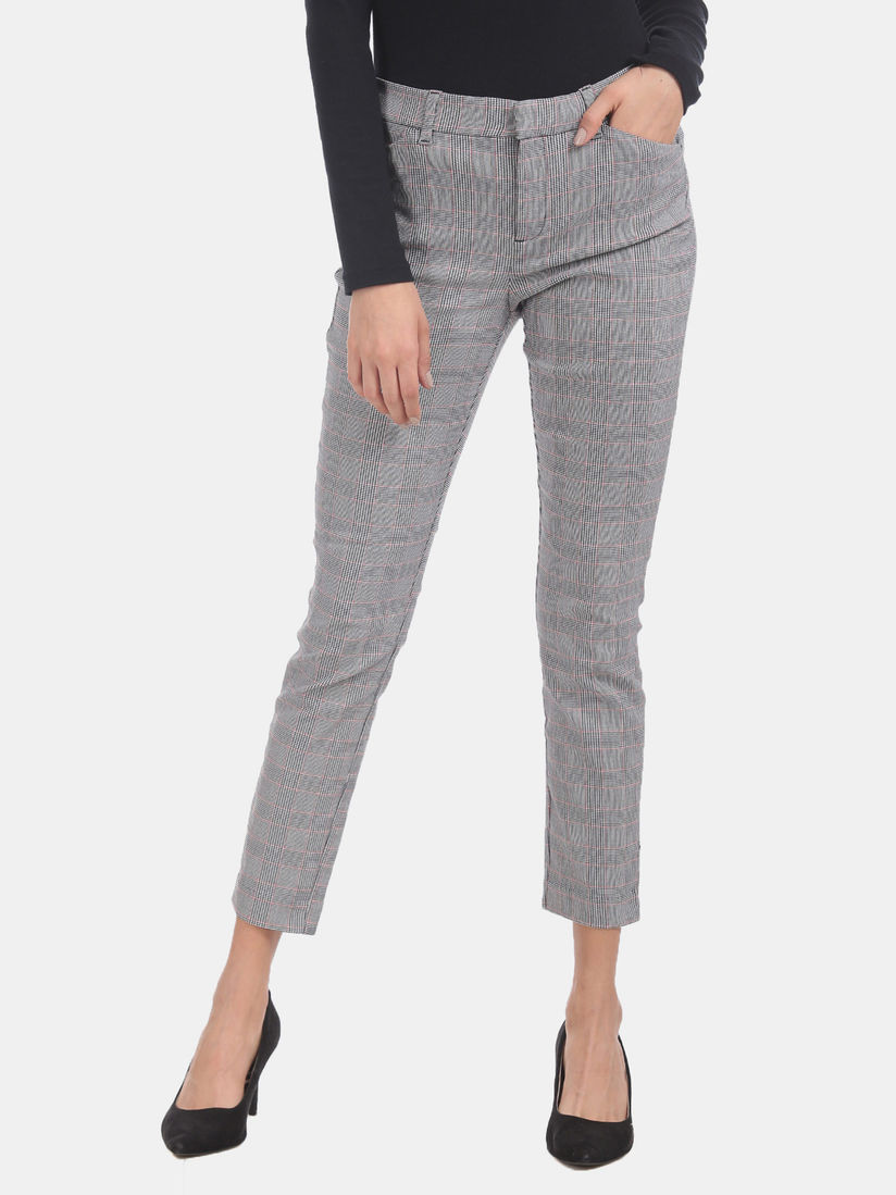 Grey checked trousers women's Clearance