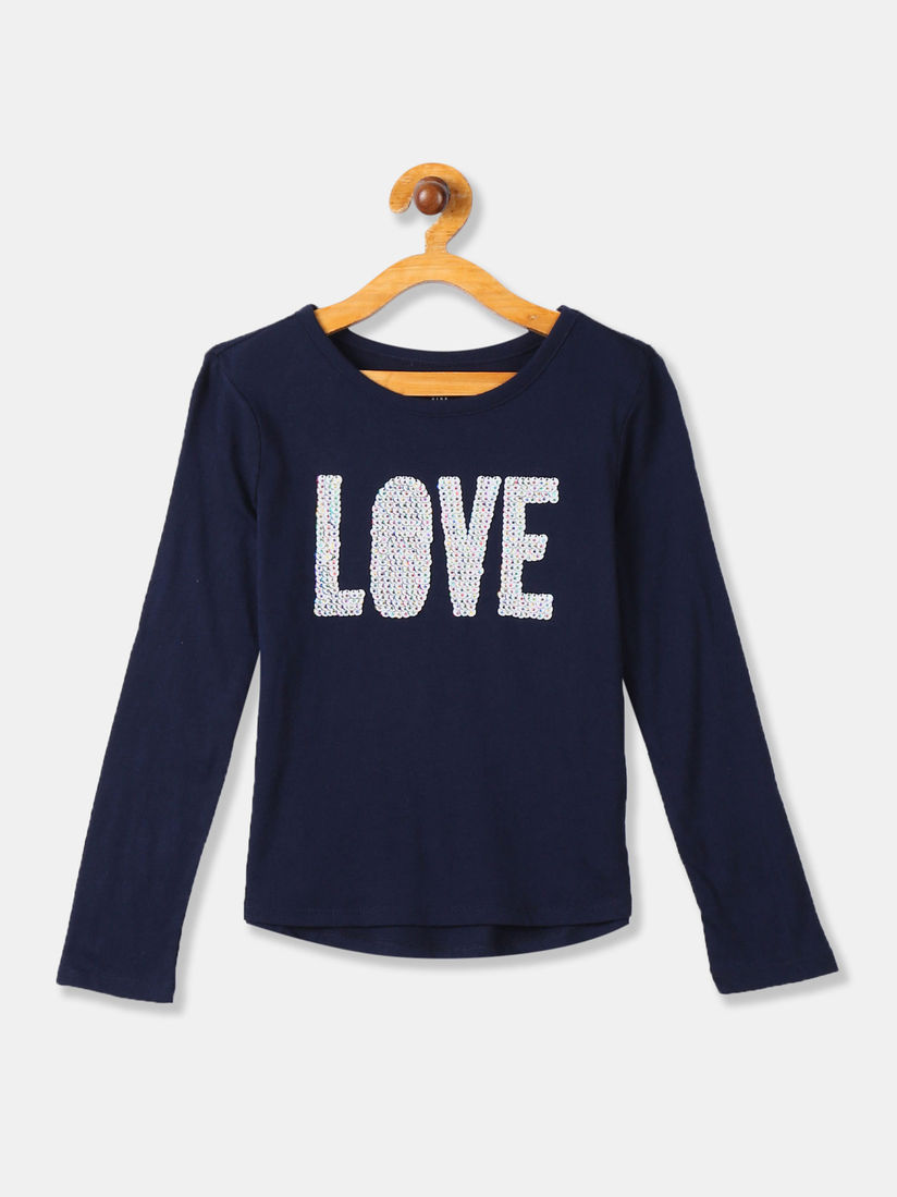 blue sequin long sleeve top