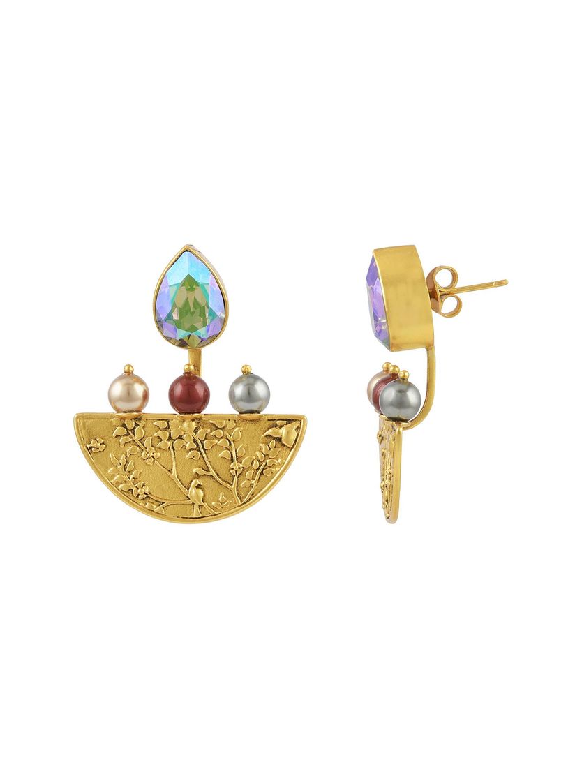 Confluence Earrings Buy Confluence Jj Valaya Isfahan Petite Chandbali Made With Swarovski Crystals Pearls Online Nykaa Fashion Pink hand embroidered lehenga set.