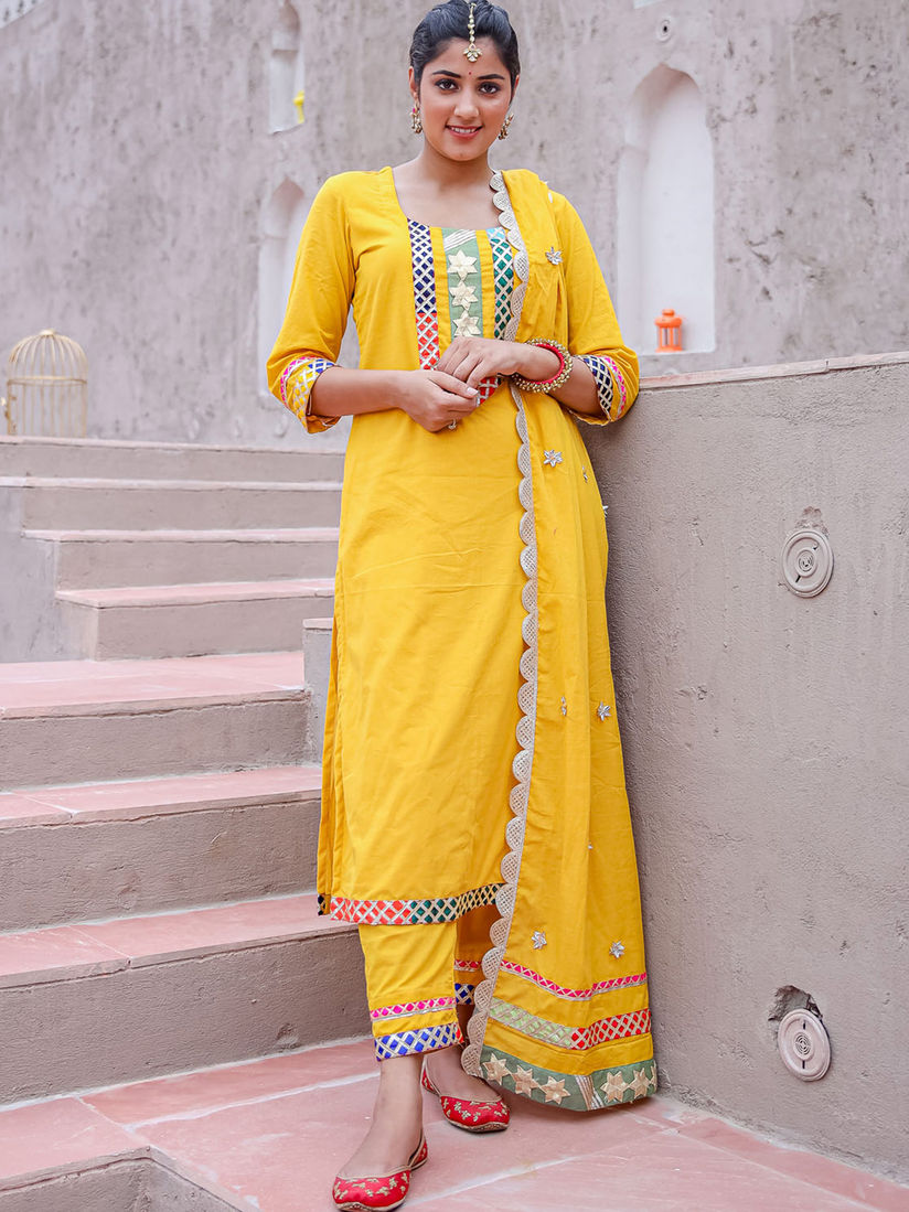 Yellow kurti pant set Clearance