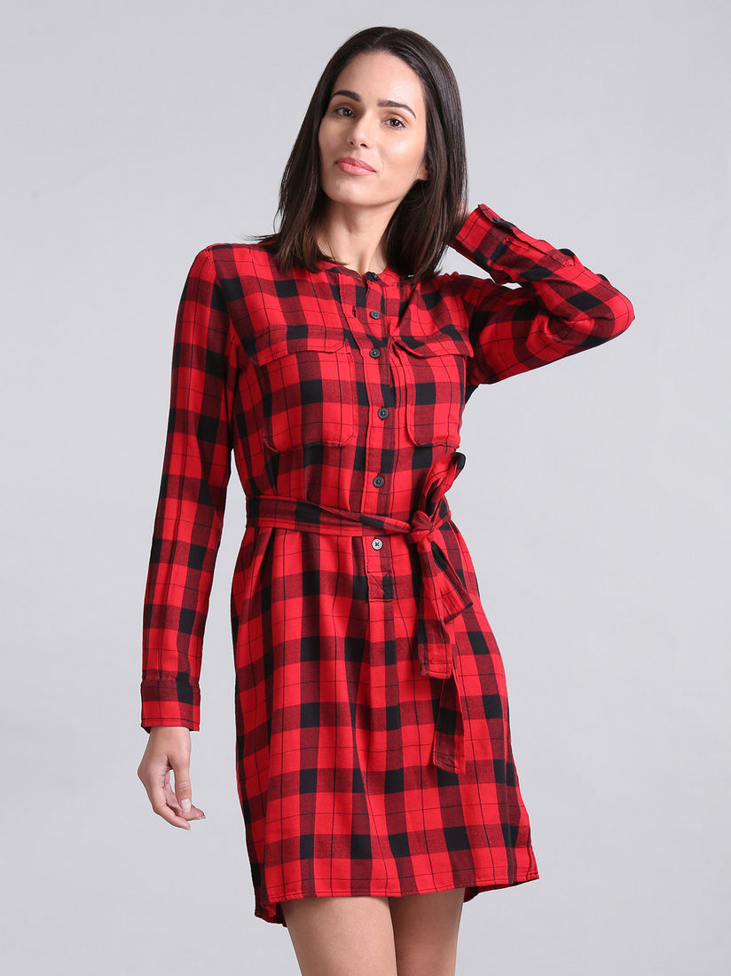 checkered red dress
