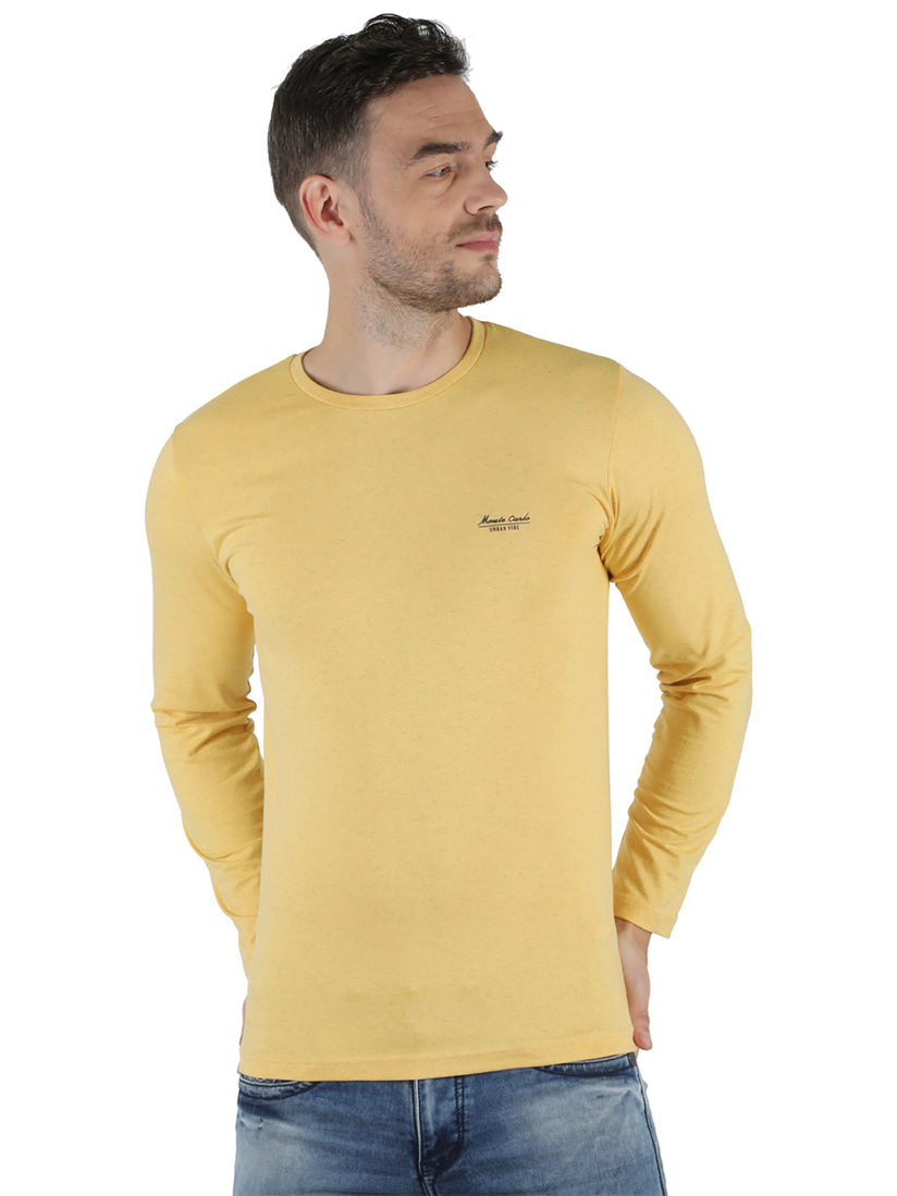 Buy Monte Carlo Men Yellow Cotton Blend 