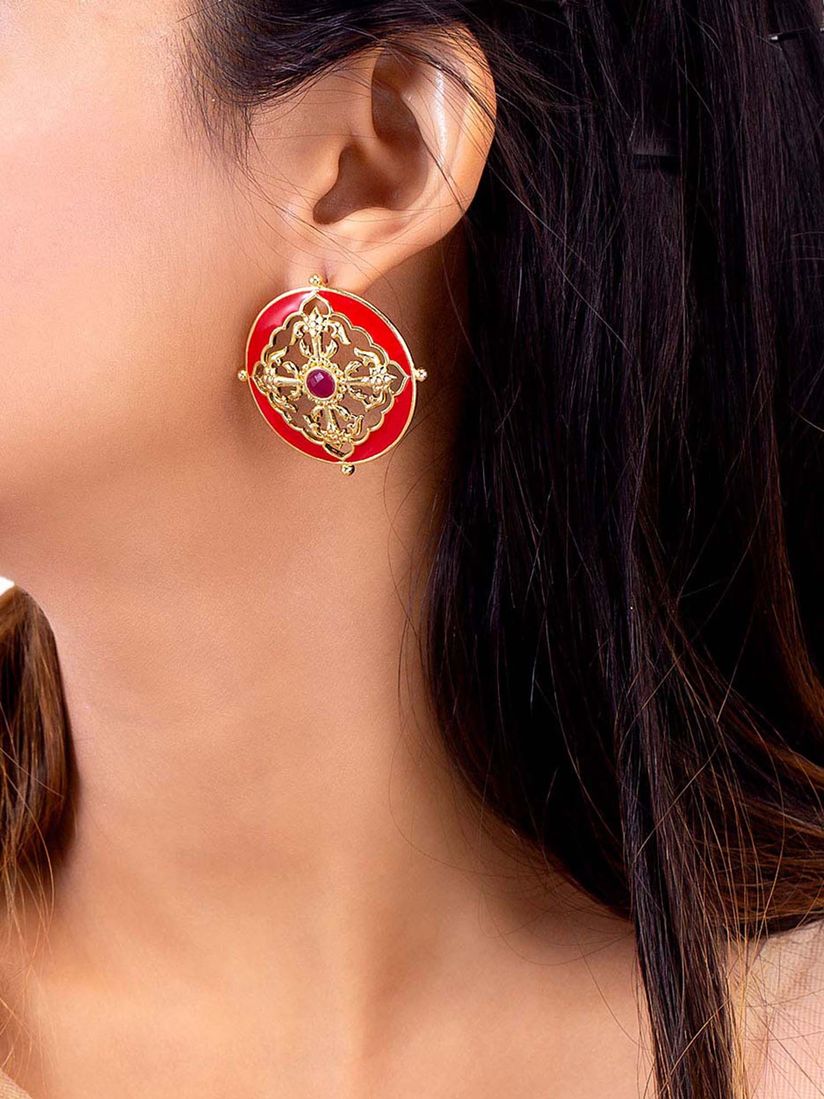 red enamel earrings