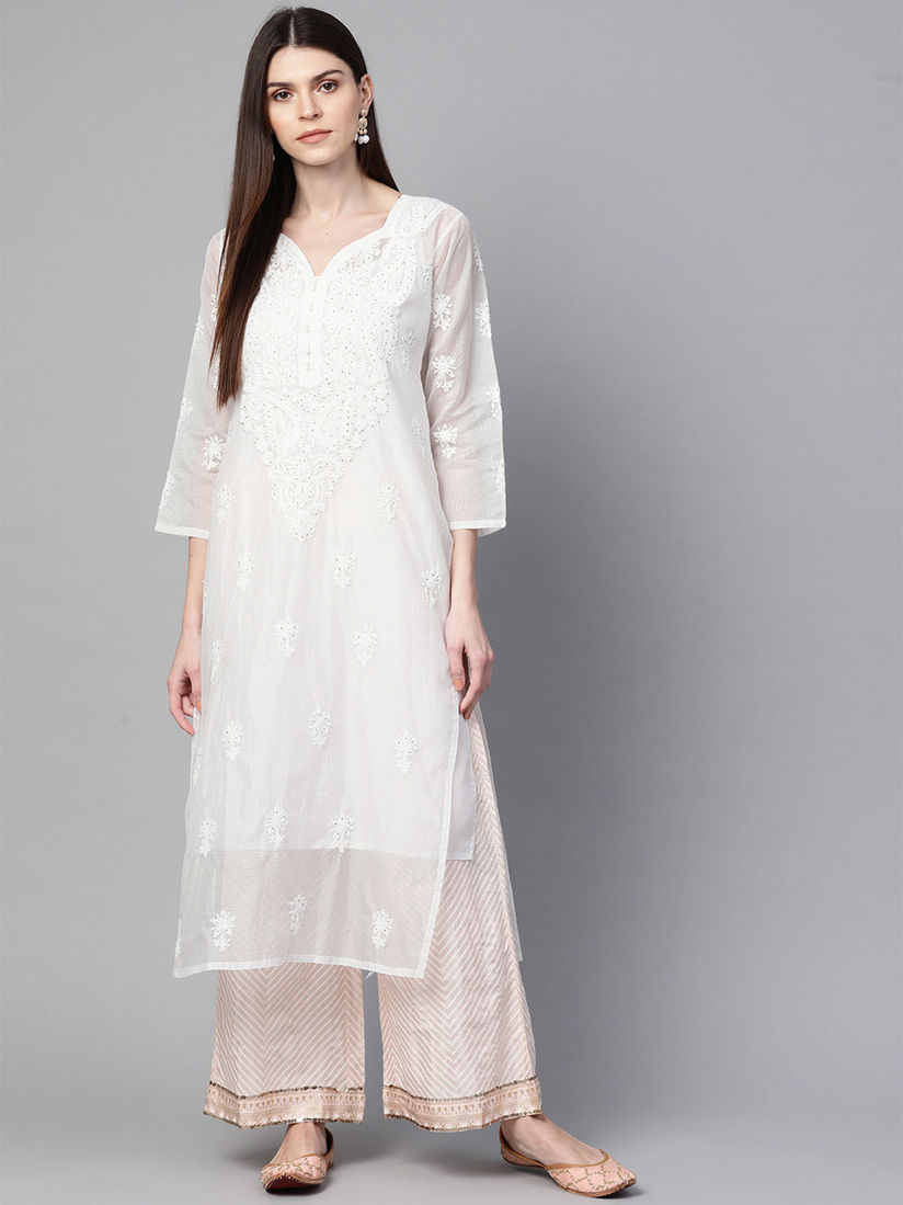 Ada Kurtis Kurtas And Tunics Buy Ada White Embroidered Kota Lucknowi Chikankari Kurta Online Nykaa Fashion Chic chikankari white kurta set. ada white embroidered kota lucknowi chikankari kurta with slip set of 2