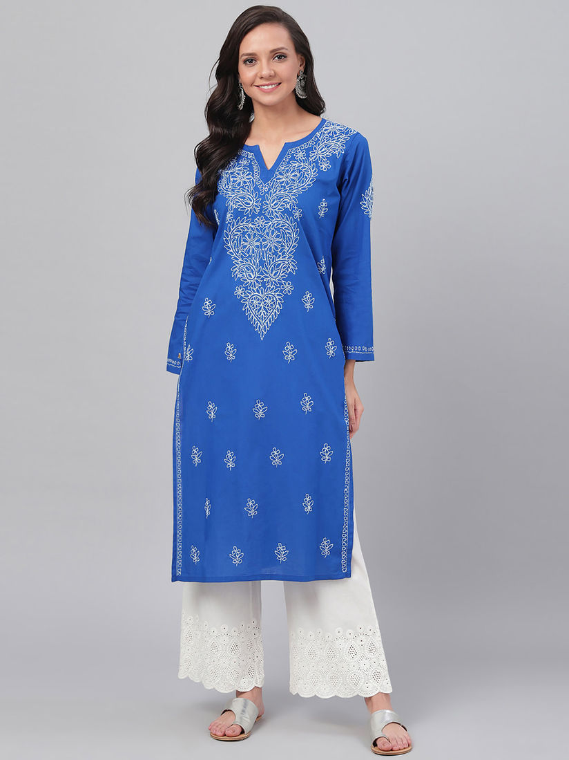 Royal blue chikankari kurta clearance