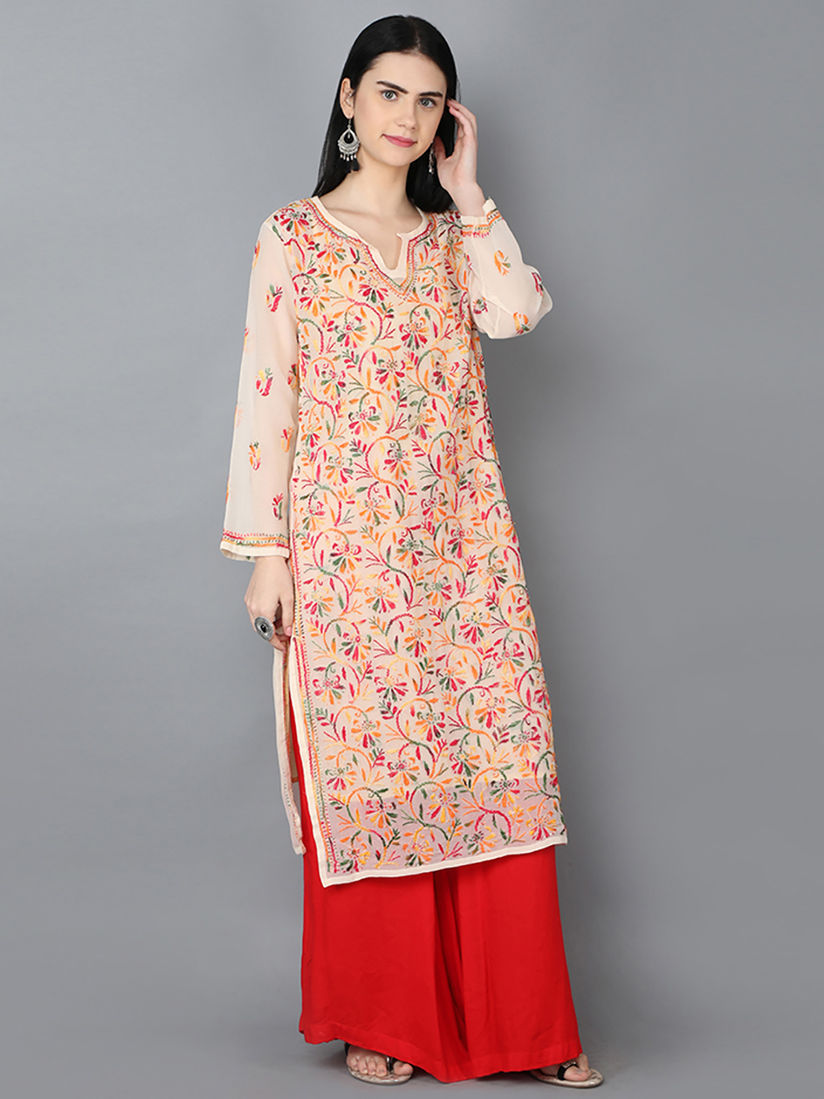 Ada Kurtis Kurtas And Tunics Buy Ada Hand Embroidered Fawn Georgette Lucknow Chikan Kurta With Slip Set Of 2 Online Nykaa Fashion Mango yellow georgette chikankari salwar suit. ada hand embroidered fawn georgette lucknow chikan kurta with slip set of 2