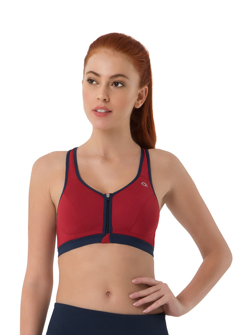 red padded sports bra