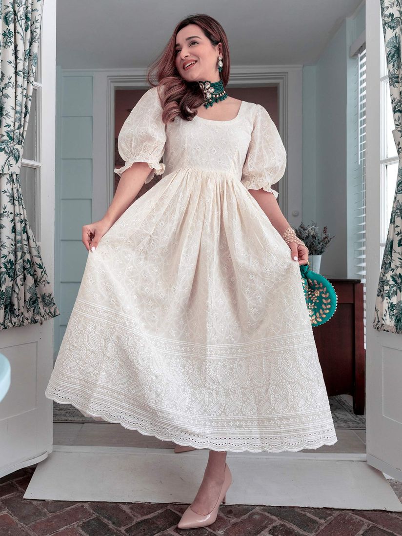 Embroidery white dress clearance