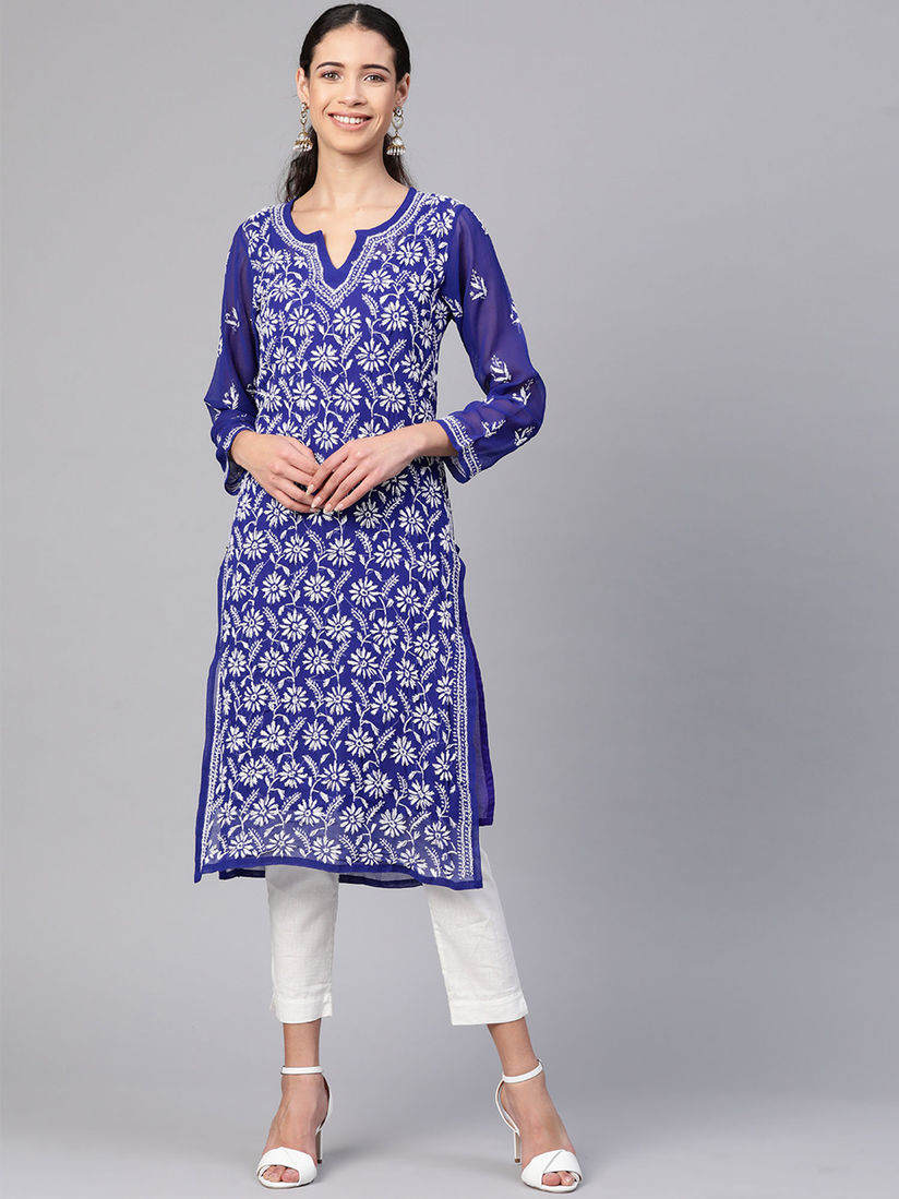Royal blue chikankari kurta clearance