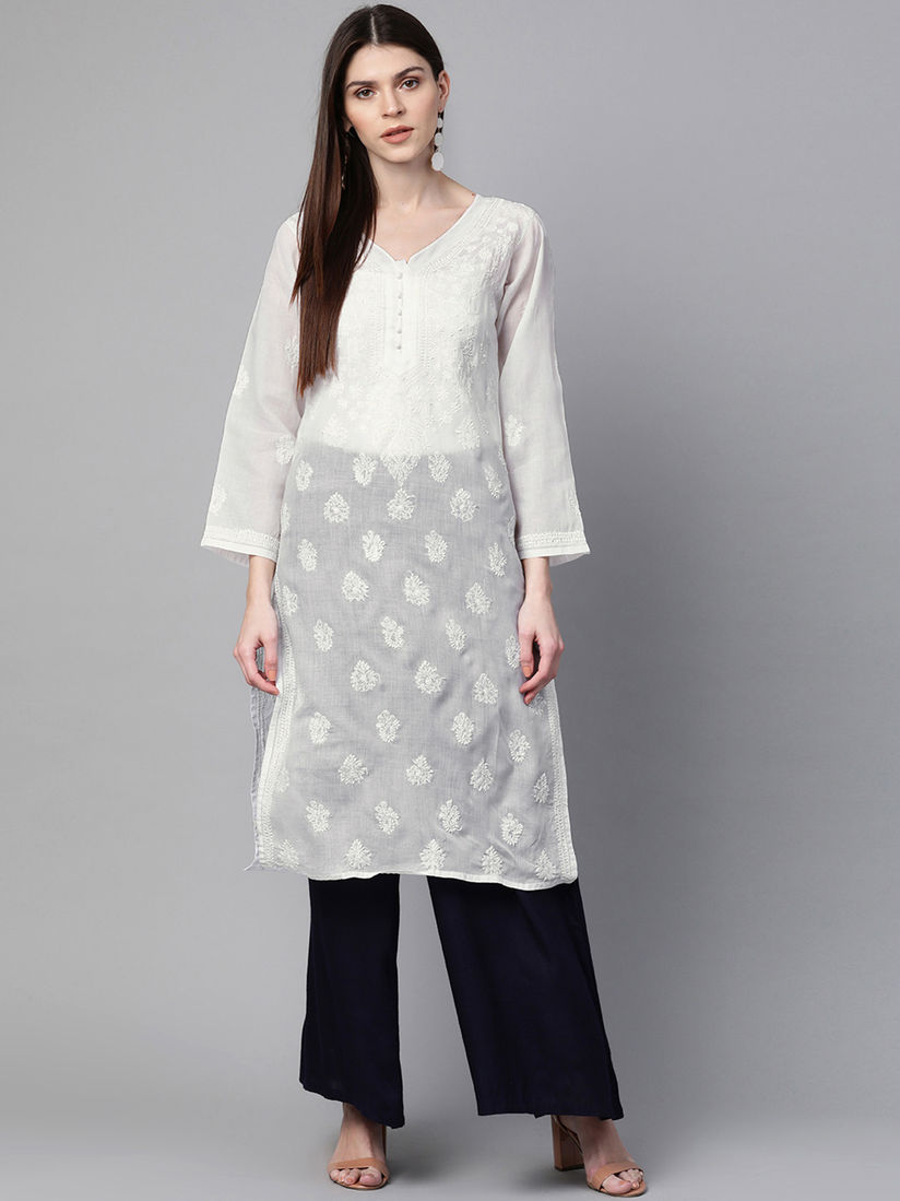 Ada Kurtis Kurtas And Tunics Buy Ada Women Embroidered White Cotton Lucknow Chikan Kurta Online Nykaa Fashion Chikan embroidery straight kurta buying link: ada women embroidered white cotton lucknow chikan kurta