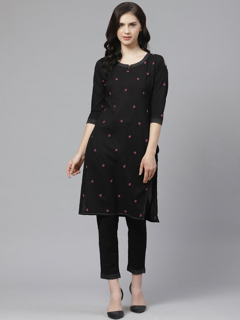 Ada Salwar Suits And Sets Buy Ada Embroidered Black Lucknow Chikan Kurta With Pant Set Of 2 Online Nykaa Fashion Shop , for latest and the most authentic chikan wear, get chikankari saree , chikankari kurti , lakhnavi kurta , chiken dress , chikankari saree , designer sarees and all kinds of latest bollywood style fashion. ada embroidered black lucknow chikan kurta with pant set of 2