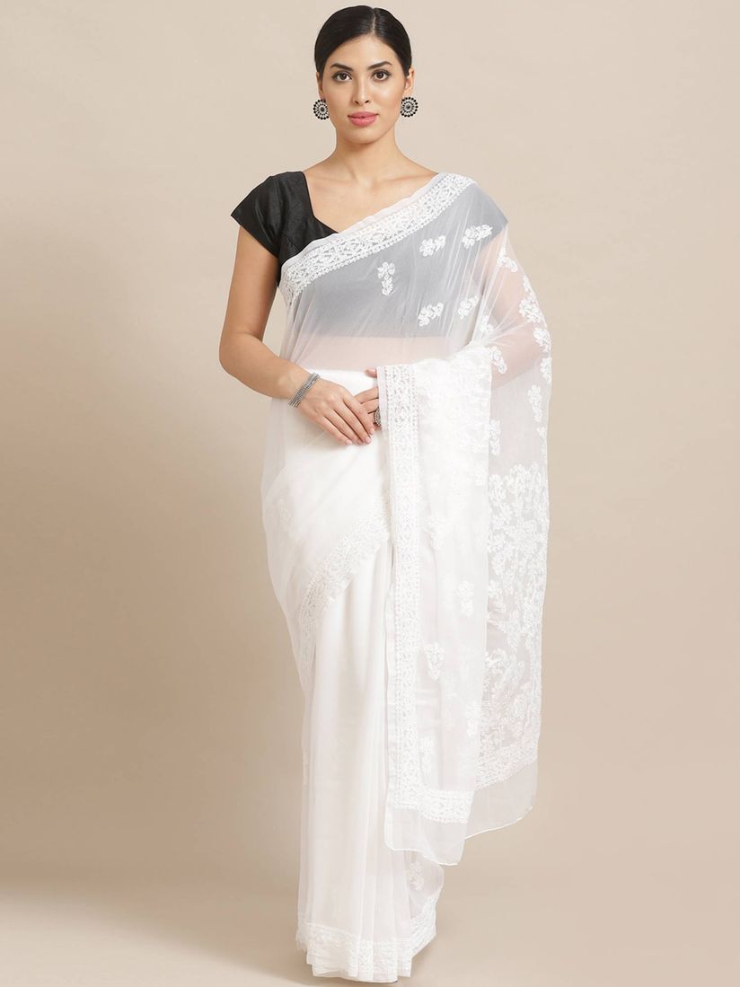 georgette white saree