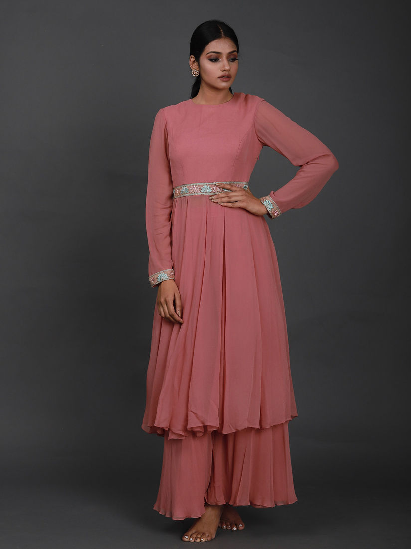 Label Anshita Garg Salwar Suits And Sets Buy Label Anshita Garg Pink Anarkali With Embroidered Belt And Ankle Length Pants Online Nykaa Fashion The royal pieces can flatter any body type and can also hide flaws, if any. label anshita garg pink anarkali kurta with embroidered belt and ankle length palazzo customisable