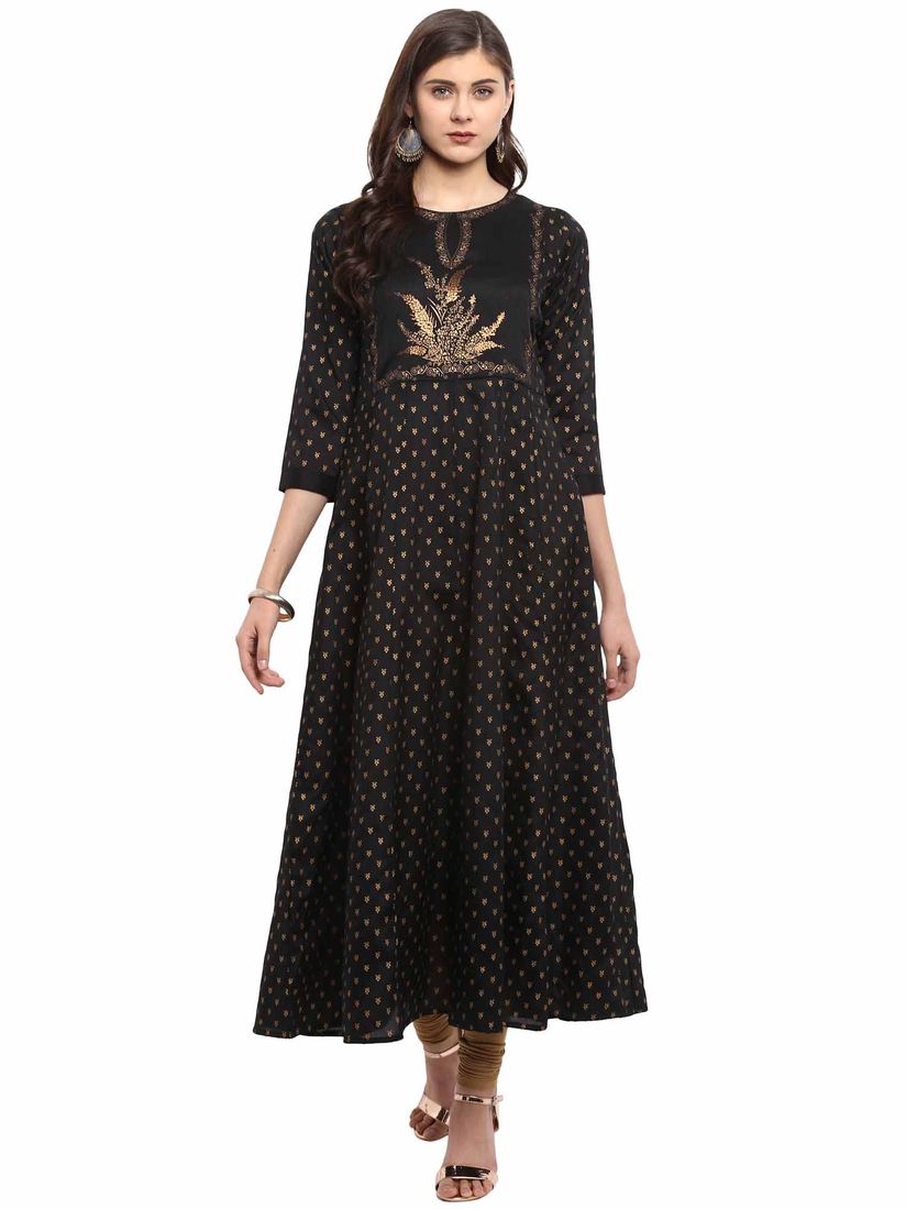 Ahalyaa Kurtis Kurtas And Tunics Buy Ahalyaa Elegant Gold On Black Anarkali Kurti Online Nykaa Fashion Cotton anarkali kurtis silk kurtis bridal kurtis party wear anarkali kurtis traditional kurtis designer kurtis simple anarkali kurtis. ahalyaa elegant gold on black anarkali kurti