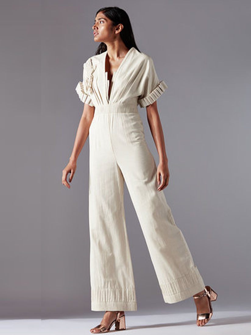 Ivory jumpsuit with sleeves clearance
