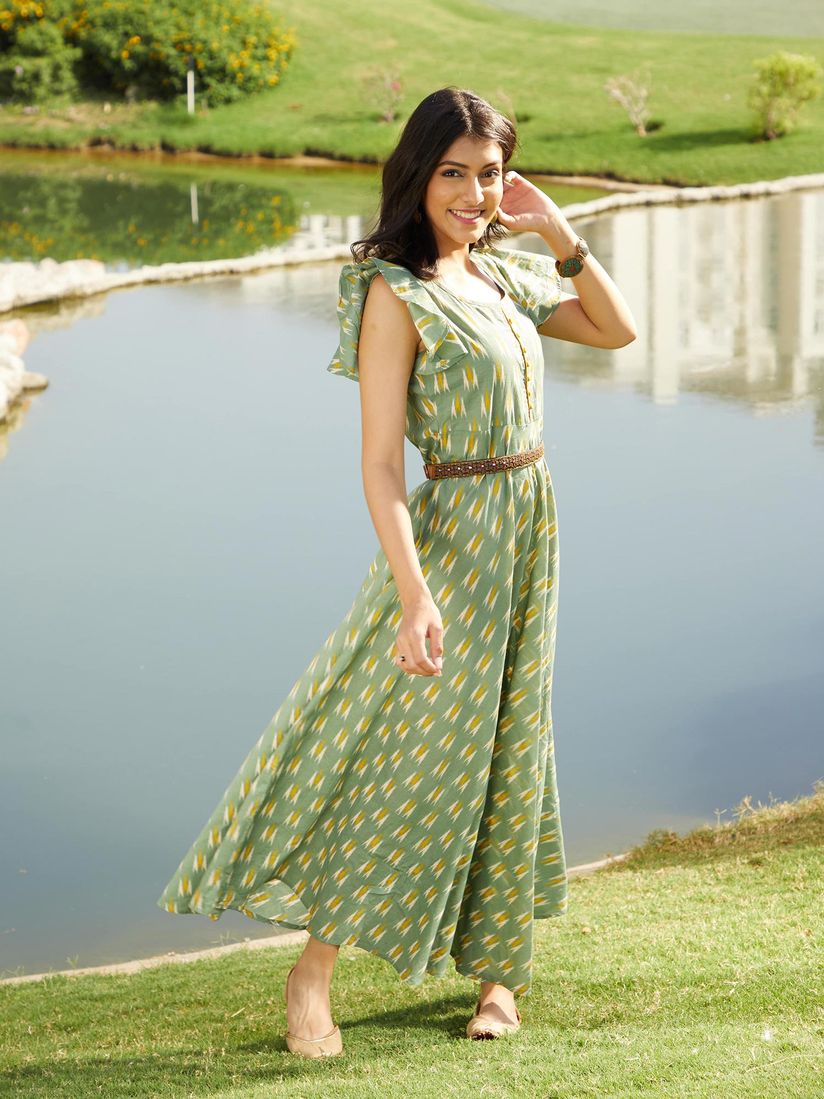 aks green maxi dress