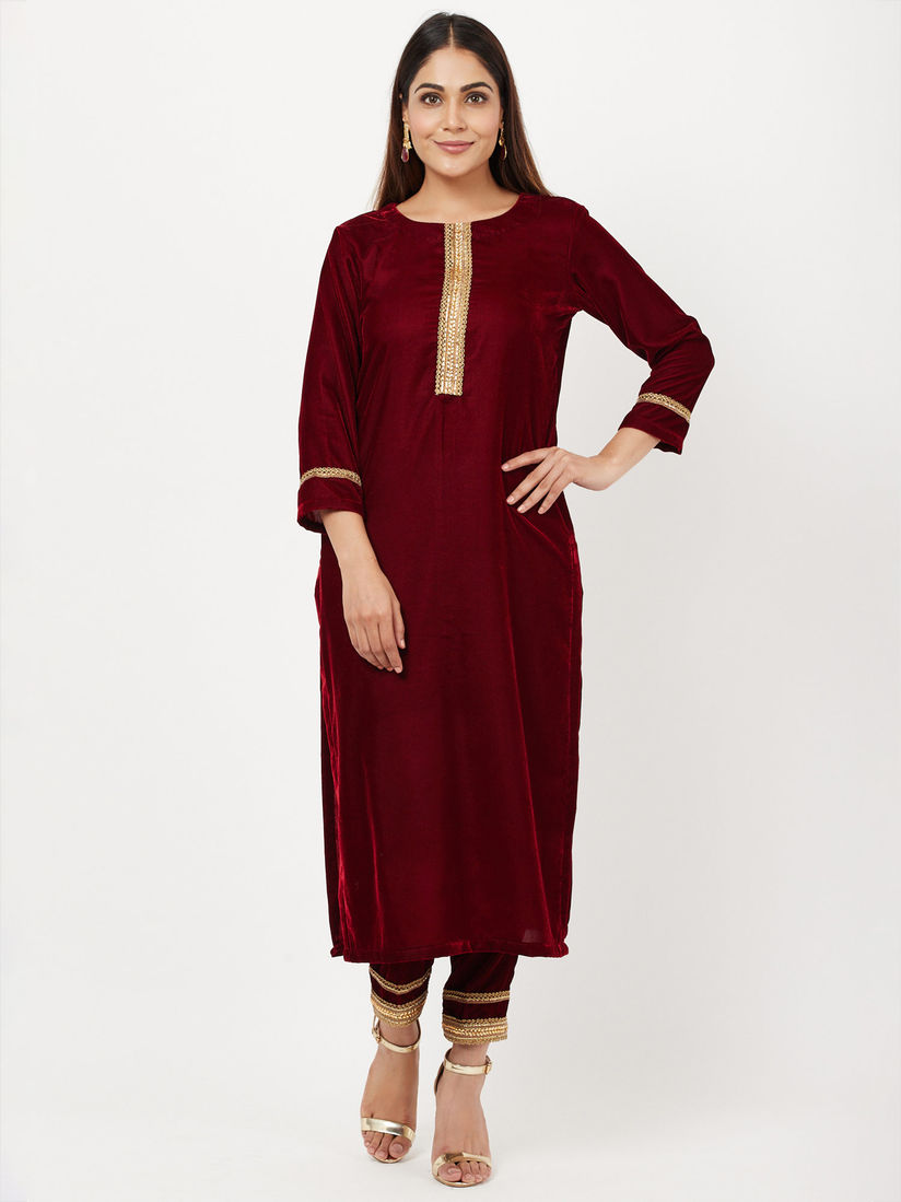 Maroon kurti set clearance